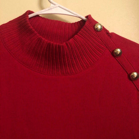 Rafaella Petite Mockneck Crest Button Sweater - Picture 8 of 12